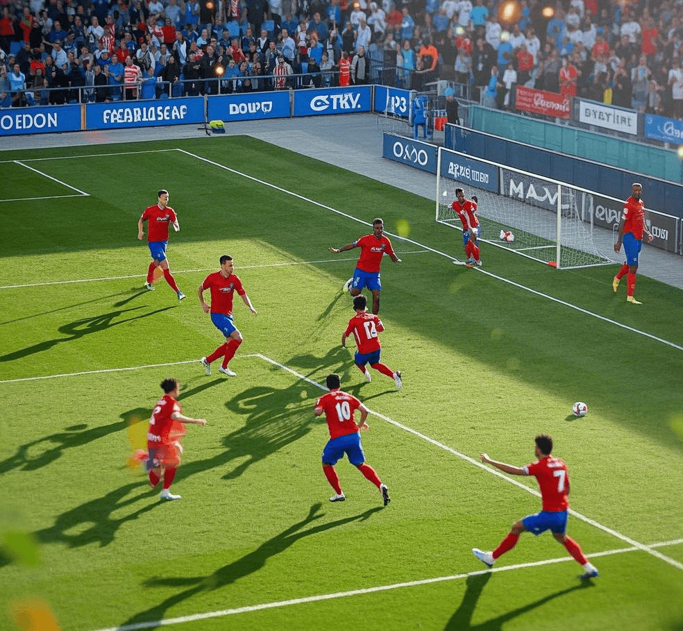 足球场上激战正酣,全队士气高昂 足球场上激战正酣,全队士气高昂